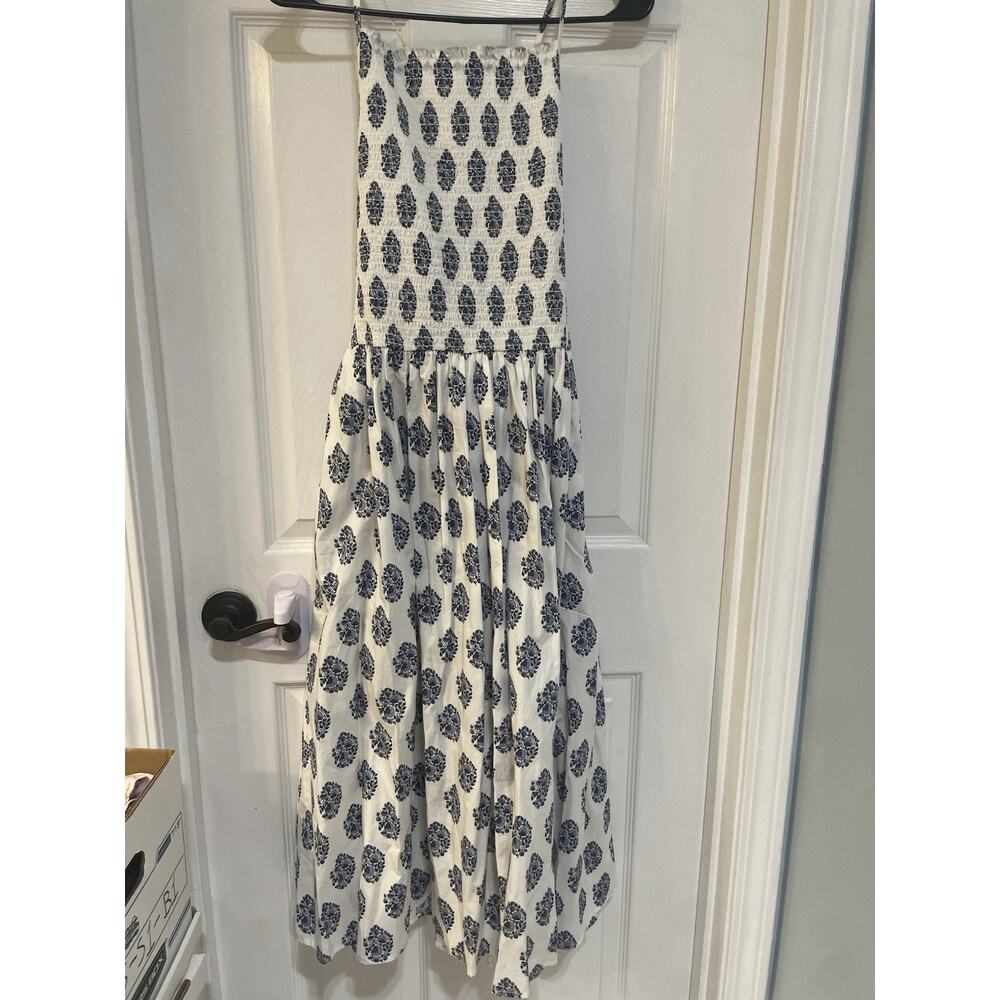 J. Crew Friday Lp Midi Dress in Afternoon Floral Print Smocked Blue White Summer